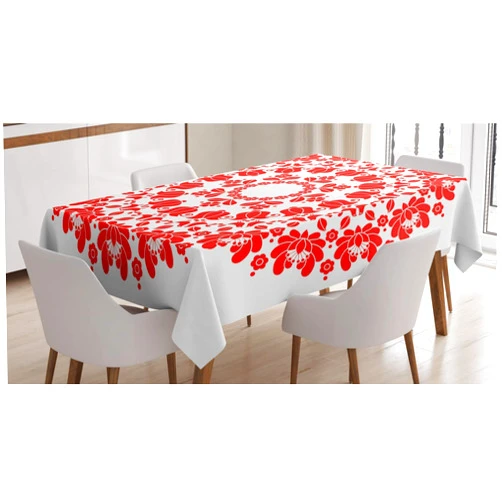 Ambesonne Orange Mandala Tablecloth, Hungarian Round Folk Art Pattern Tulips Traditional Old Fashioned, Rectangular Table Cover for Dining Room Kitchen Decor, 60