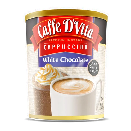 Caffe D'Vita White Chocolate Cappuccino Mix - White Chocolate Powder, Gluten Free, No Cholesterol, No Hydrogenated Oils, No Trans Fat, 99% Caffeine Free, Instant Cappuccino Mix - 1 Lb Can