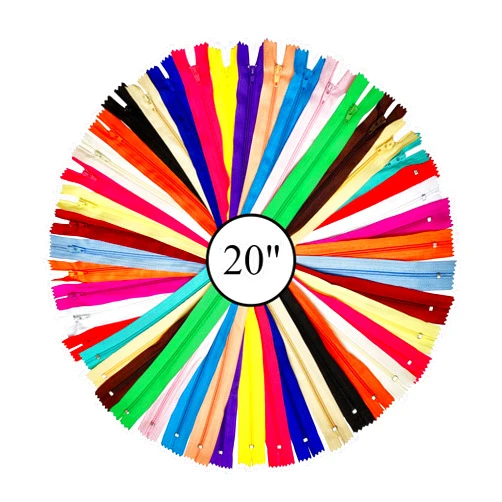 KGS Nylon Zipper for Sewing Crafts | Size: 20 Inch | 20 Assorted Colours | 40 Zippers/Pack | Multicolor Zippers for Sewing Supplies and Replacement in Bags, Pouches, Skirts, Dresses