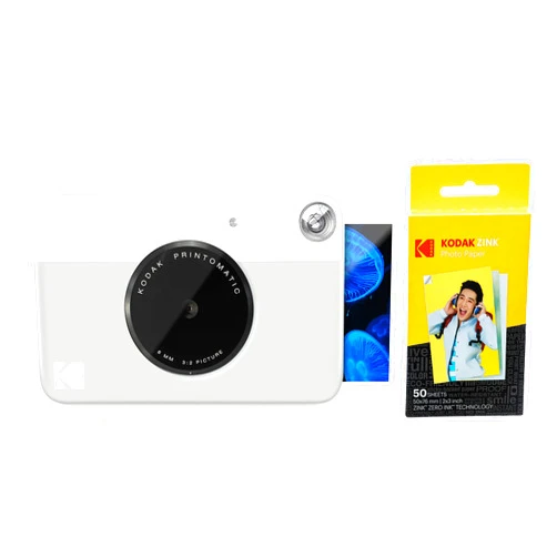 Kodak PRINTOMATIC Digital Instant Print Camera (Grey) with Kodak 2ʺx3ʺ Premium ZINK Photo Paper (50 Sheets)
