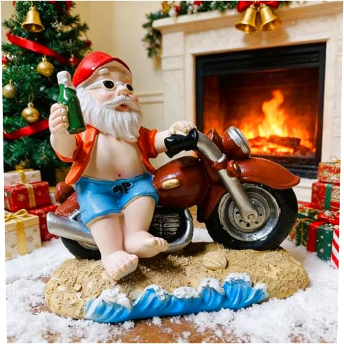 YCFbing Christmas Gnomes Home Decorations Desktop Drunk Gnome Biker Driving Motorbike Statue (Red)