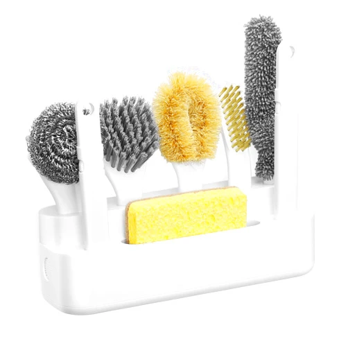LivyChouance Dish Brush Set of 7 with Holder for Scrubing Dishes Pots Pans Bowls Plates Bottles Sinks Grills Kitchen Counter Microwaves,Organize in 1,Easy Storage,Compact design,Exchangeable handle,Drainage Design