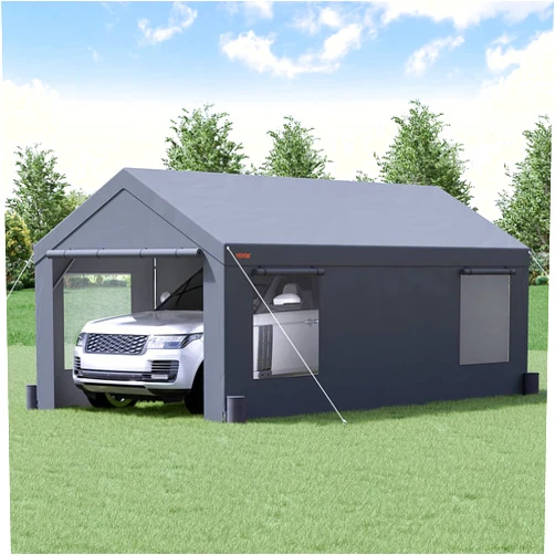 VEVOR Upgraded VEVOR 12'x20' Carport - Heavy Duty Portable Garage, Extra Large Canopy with Roll-up Ventilated Windows, Removable Sidewalls, Waterproof & UV Resistant All-Season Tarp, Ideal for Truck & Boat