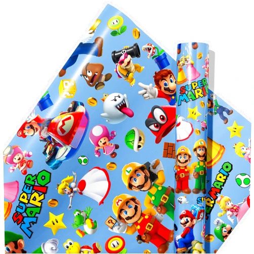 YOPENMOUNE 5 Pcs Super Bros Wrapping Paper Super Bros Gift Wrap Bulk Art Paper Folded Flat for Baby Shower Super Bros Birthday Party Decorations Wedding DIY Crafts Gift Packing, 20 x 30 Inch