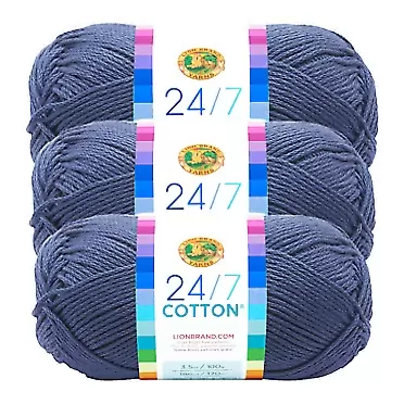 Lion Brand Yarn (3 Pack) Lion Brand Yarn 761-108 24/7 Cotton Yarn, Denim