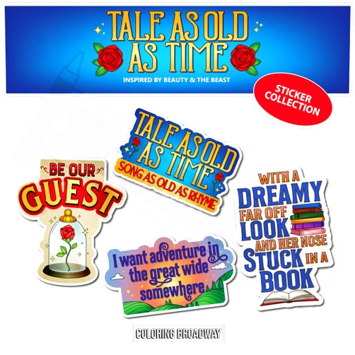 The Coloring Project Beauty and The Beast Tale as Old as Time Sticker Collection - Set of 4 Coloring Broadway Stickers Inspired by Beauty and The Beast - die-Cut, Bubble Free Vinyl. (3