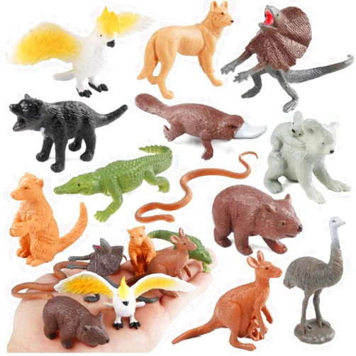 OUKEYI North American 12PCS Mini Australian Wildlife Statue Toys - Zoo, Jungle, Forest Animal Statue Cake Top - Kangaroo, Koala, Cockatoo Children's Animal Toys