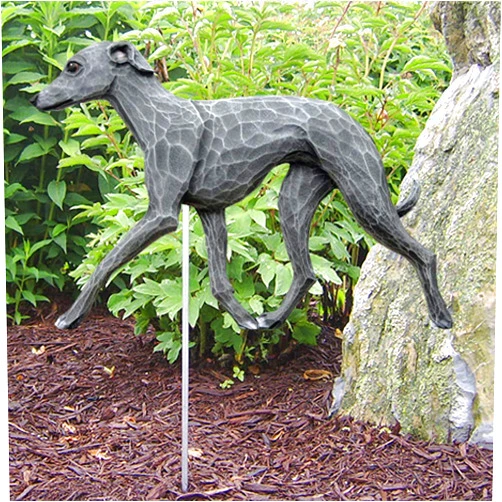 Michael Park Woodcarver Italian Greyhound Outdoor Garden Sign Hand Painted Figure Blue