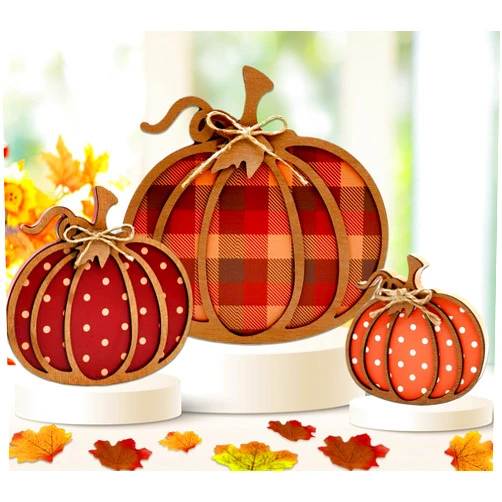 Ahzemepinyo 3 Pack Wooden Autumn Pumpkin Fall Signs 3D Thanksgiving Pumpkin Decorations Fall Orange Plaid Polka Dot Table Pumpkin Shelf Sitter for Home Shelf Mantel Table Decor Thankgiving Fall Decor