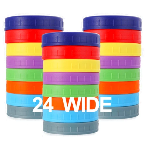 AOZITA [ 24 Pack ] WIDE Mouth Mason Jar Lids for Ball, Kerr and More - Colored Plastic Storage Caps for Mason/Canning Jars - Leak-Proof