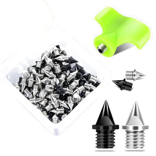 Nuolifee 1/4 Inch Track Spikes, 100 Pieces Steel Shoe Spikes Replacements and Spike Wrench for Sports Running Track Shoes
