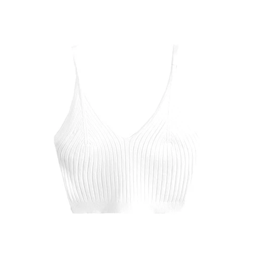 SweatyRocks Women's V Neck Crop Cami Top Ribbed Knit Spaghetti Strap Sleeveless Vest