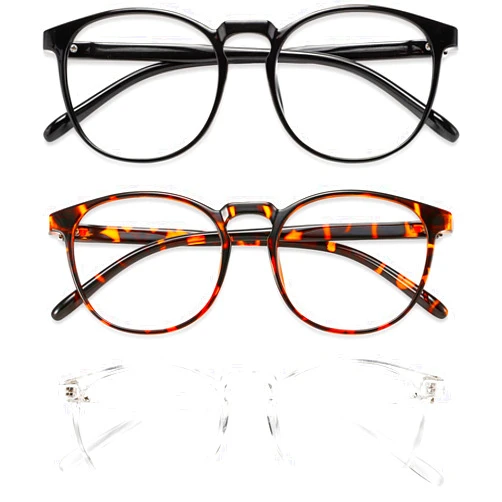 Przene 3 Pack Blue Light Blocking Glasses Women/Men,Retro Round Computer Glasses Anti Eye Strain/UV/Glare, Gaming Glasses. (Black/Crystal/Amber)