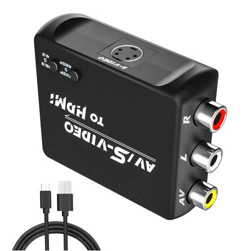 FeiEVER AV S Video to HDMI Converter | RCA to HDMI Converter | Composite CVBS Audio Video Adapter | Supports PAL/NTSC | for VCR/VHS/Xbox/PS1/PS2/SS/N64/STB/TV/PC/Blue-Ray DVD Players., Black, CVTR-2