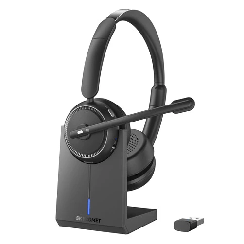 SKYCOMET Wireless Headset with Mic for Work, Bluetooth Headset with Microphone (AI Noise Canceling & Mic Mute), Wireless Headset with USB Dongle & Charging Base for Work/Home/Call Center/PC/Computer/Zoom/Teams