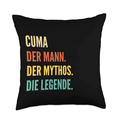 Lustige Vornamen-Designs für Männer Funny German First Name Design-Cuma Throw Pillow, 18x18, Multicolor