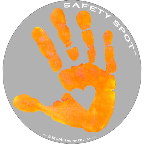 Safety Spot Magnet - Kids Handprint for Car Parking Lot Safety - Gray Background (Orange)