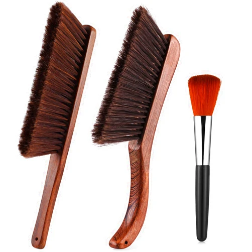 ZJoey 3 Pcs Wooden Hand Broom Set Counter Duster Dusting Bench Brushes Long Soft Bristles Handle Detail Brushes for Fireplace Car Home Bed Sofa Clothes Workshop Woodworking Hearth Rug Cleaning(3 Pcs A)