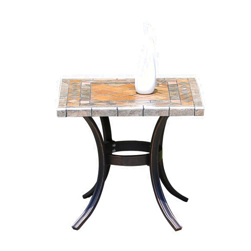 FAPOLITE Cast Aluminum Outdoor Side/End Table Anti-Rust Coffee Table Bistro Table for Patio, Indoor, Garden, Porch, Balcony (55cm Red Tile Square Table)