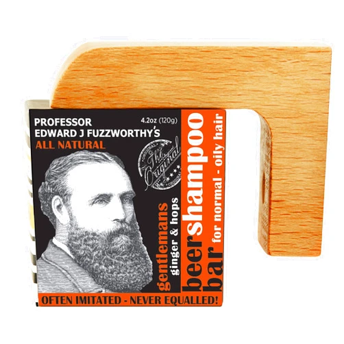 Beauty and the Bees Professor Fuzzworthy's Beer Shampoo Bar & Magnetic Soap Holder Gift | 100% Natural Men's Grooming Kit with Organic Ingredients- Eco Friendly Wooden Soap Dish for Shower Bath Kitchen