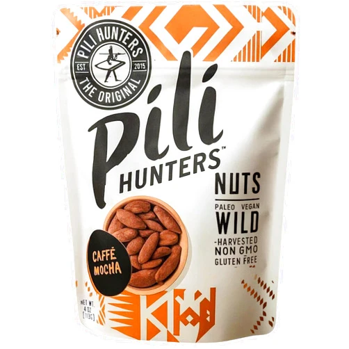 Pili Hunters - Wild Sprouted Pili Nuts - Caffè Mocha 4 oz Bag - Raw Cacao, Organic Coconut Sugar & Real Coffee for Smooth Mocha Crunch - Keto, Paleo & Vegan Snacks - Non-GMO & Gluten Free Pilli Nuts
