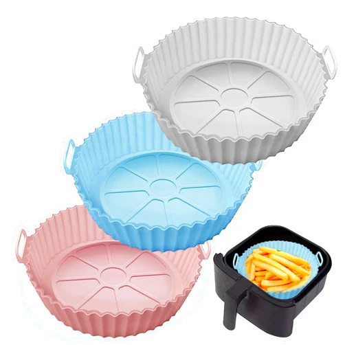 UOUYOO Air Fryer Silicone Pot,3 pack Air Fryer Silicone Liners Fits 3QT - 5QT Air Fryer,Reusable Replacement of Flammable Parchment Liner Paper Round Non Stick Air fryers Basket Oven Accessories