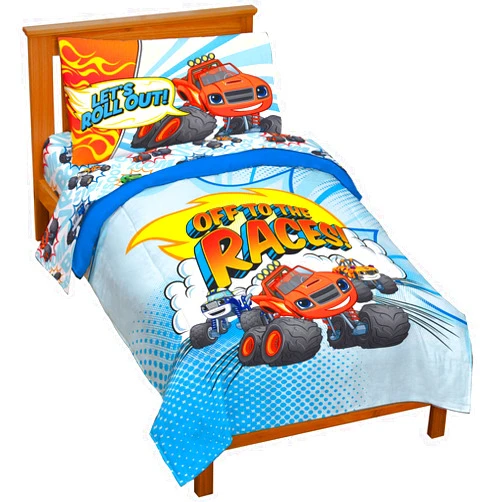 Jay Franco Blaze and The Monster Machines Off to The Races 4 Piece Toddler Size Bed Set – Super Soft Microfiber Bed Set Includes Size Comforter & Sheet Set (Official Blaze Product)