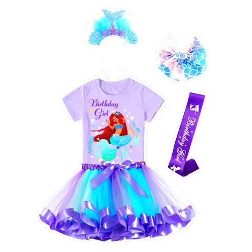 Doctor Unicorn Birthday Girls Mermaid Outfit Set Costume Tutu Skirt Dress, Mermaid Birthday Shirt, Headband & Satin Sash