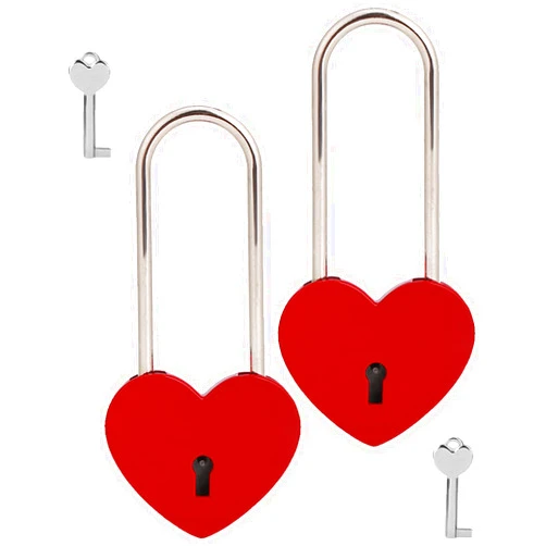 VeYocilk 2pcs Love Lock 3.5” 50mm Heart Padlock Matte Red Single Heart Wish Lock Love Padlock with Key for Bridge, Lovers, Wedding, Anniversary, Travel Present