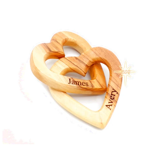 Dacaret Factory Customized Gifts, Olive Wood Hearts, Personalized Valentines Day Gift, Together Forever, Unique Cute for Engagement, 5th Anniversary, Wedding, wooden interlocking hearts for her, him, wife, husband