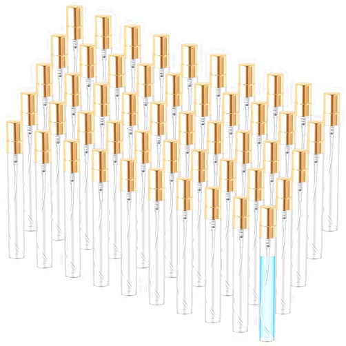 Zhehao 50 Pcs Mini Spray Bottles Clear Glass Perfume Bottles Refillable Fine Mist Perfume Atomizer Portable Empty Sample Containers for Cleaning, Essential Oils, Travel(10 ml)
