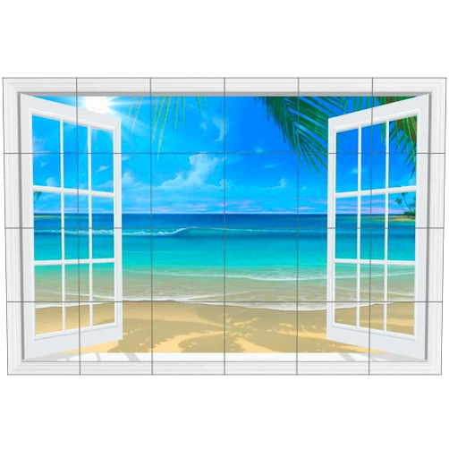 Artwork On Tile Seascape Tile Mural Backsplash - Paradise Beach II by David Miller Ceramic Kitchen Shower Bathroom (25.5