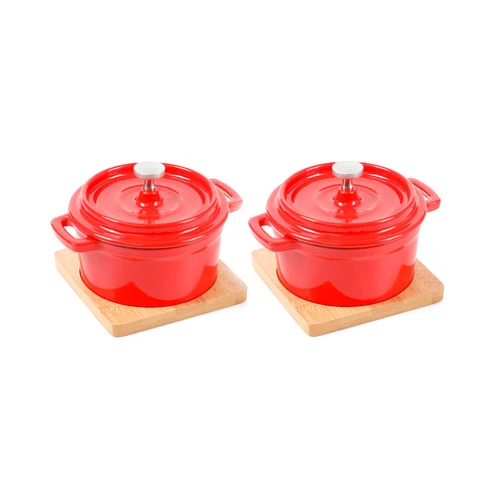 HAWOK Enameled Cast Iron Mini Cocotte Sauce pan with Lid 270ml/9.13oz/1.08cups Mini Dutch Oven Red Set of 2