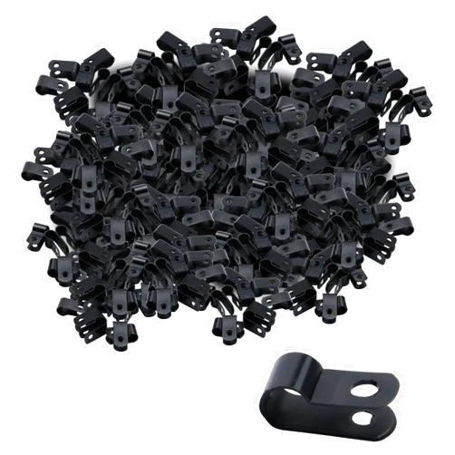 Antrader Nylon Plastic R-Type Black Cable Clamps,200Pcs Nylon Screw Mounting Cord Fastener Clips with 200pcs Screws for 1/4 Inch Diameter Wire Management