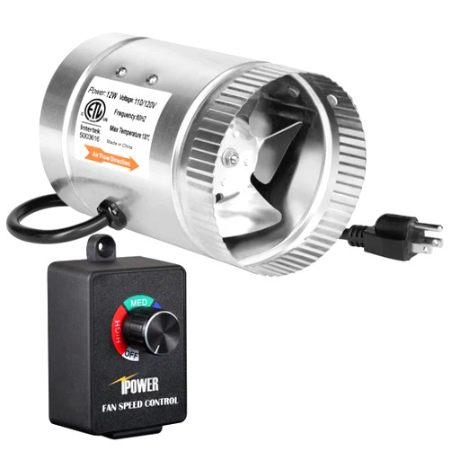 iPower 4 Inch 100 CFM Booster Fan Inline Duct Vent Blower with Variable Speed Controller Adjuster, Intake 5.5' Grounded Power Cord for HVAC Exhaust, Low Noise, Silver