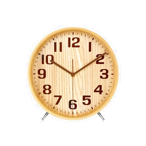 KAMEISHI 8 Inch Wood Desk Clocks Battery Operated for Living Room Bedroom Bedside Kitchen Round Decor Table Clock Silent Non Ticking Quiet Sweep Second Hand Quartz Large Numerals KSZ823 Natural