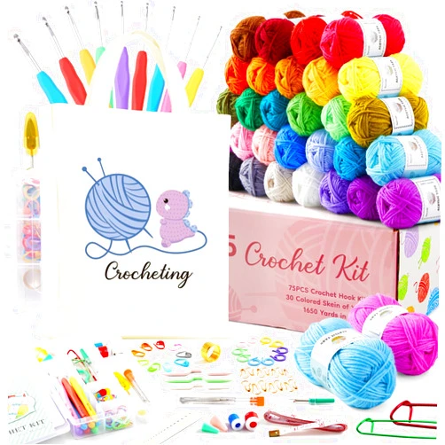 INSCRAFT Crochet Kit for Beginners Adults, 30 Acrylic Yarn Skeins 1650 Yards Yarn, 105 PCS Crochet Kit with Hooks Yarn Set,includes Canvas Tote Bag, Ideal Starter Pack for Kids Professionals
