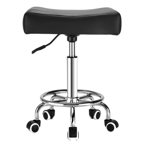 Mineloff Black Square Salon Rolling Stool - 300lbs Weight Capacity，Adjustable Swivel Stool With Wheel，Pu Leahter Comfortable Cutting Stools For Salon Tattoo Stylist Massage Perfect for Work SPA (Premium black)
