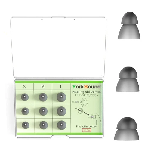 YorkSound Set of 9 Hearing Aids Domes, Silicone Power Domes Close Domes Ear Tips, Hearing Aid Replacement Domes, Sure Fit RIC RITE and Open Fit BTE Hearing Amplifier, Smoky Color, 3 Sizes