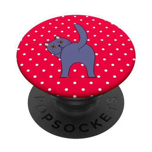 British Shorthair Kitten Back Dots Minta Funny Guess What Cat Butt Lover Magenta Polka Dot Pattern PopSockets Swappable PopGrip