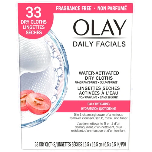 OLAY Daily Facial Hydrating Cleansing Cloths with Grapeseed Extract, Makeup Remover 33 ea (Pack of 12)