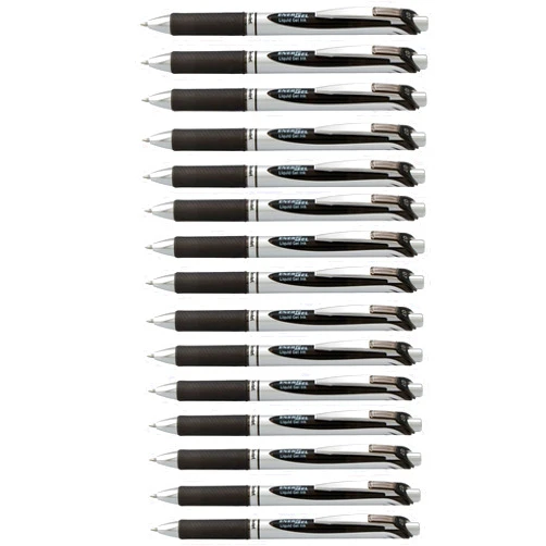 Pentel EnerGel RTX Deluxe Retractable Liquid Gel Pen, Fine .7mm Metal Tip, Black Ink, Silver Barrel (Bulk Lot of 15) (BL77-A)