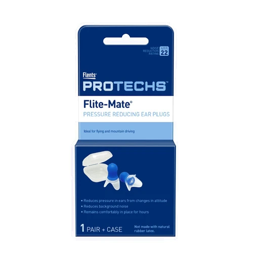 Flents Reusable Ear Plugs, Ideal for Flying And Mountain Driving, Reduces Pressure And Background Noise, 1 Pair With Travel Size Case, Easy Use With Comfort Fit, NRR 29, Blue, Made In The USA