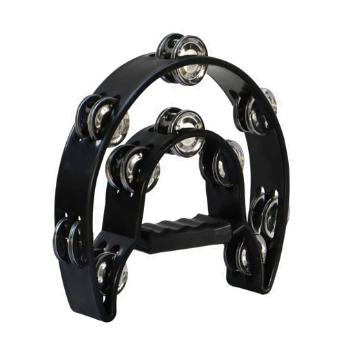 Bealuffe Tambourine Double Row Hand Held Percussion Tambourine with Metal Jingles for KTV Party (Black)