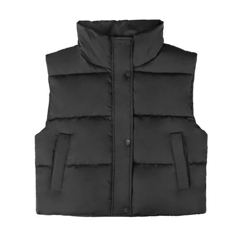 WUEAOA Puffer Vest Women, Sleeveless Cropped puffer Jacket Winter Lightweight Warm Outerwear Stand Collar Women's Zipper Coat Padded Gilet with Pockets, M