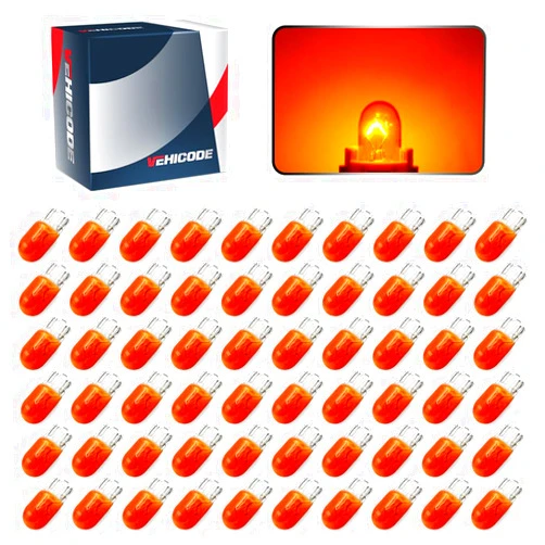 VEHICODE 60 Pack 168 192 194 2821 2825 2827 W5W WY5W Bulb Amber T10 Wedge Base 12V 5W Mini Halogen Incandescent 194A 194NA Lamp for Auto Side Marker Turn Signal Parking Trailer Light