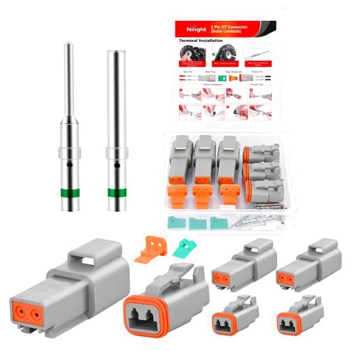 Nilight 2 PIN DT Connector Kit 3 Sets Size 16 Solid Contacts Waterproof Male Female Terminal for 14-20 AWG DT Series Connectors Car Truck Motorcycle Off-Road Vehicles Boat