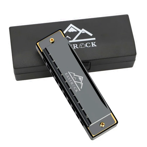 EastRock Blues Harmonica Mouth Organ 10 Hole C Key with Case, Diatonic Harmonica for Professional Player, Beginner, Students gifts, Adult, Friends, Gift Black