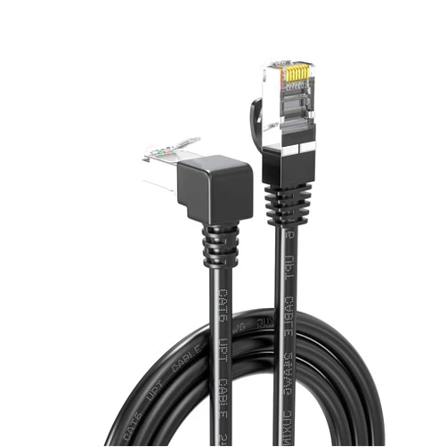 JUXINICE CAT6 Shielded Ethernet Patch Cable Shielded with foil, RJ45 LAN Cable Gigabit Network Cord 90 Degree Right Angle Cable for PC, Router, Modem, Printer-10FT,Black (10Feet 3M Downward)