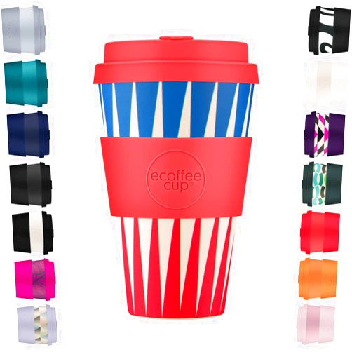 Ecoffee Cup 14oz 400ml Reusable Eco-Friendly 100% Plant Based Coffee Cup with Silicone Lid & Sleeve - Melamine Free & Biodegradable Dishwasher/Microwave Safe Travel Mug, Dale Buggins